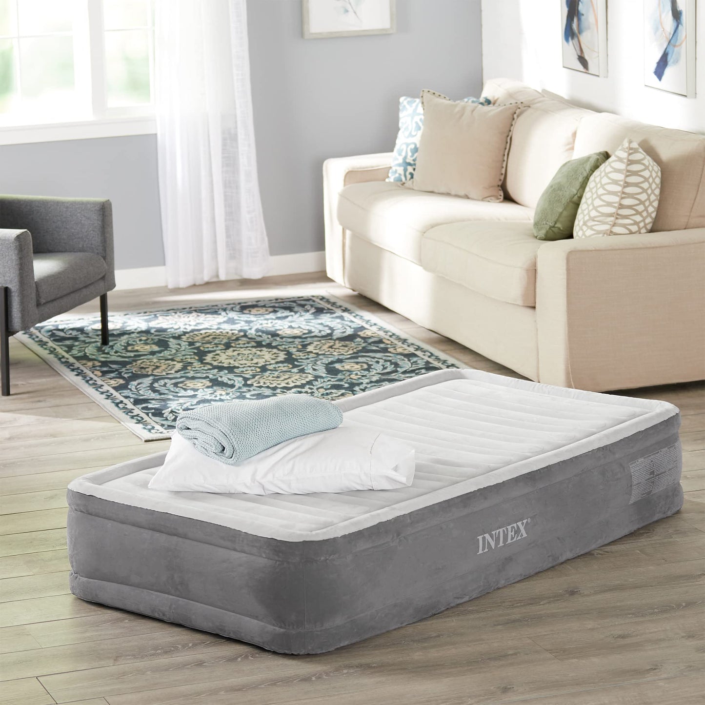 Intex Comfort Plush Mid Rise Dura-Beam Airbed with Internal Electric Pump, Bed Height 13", Twin