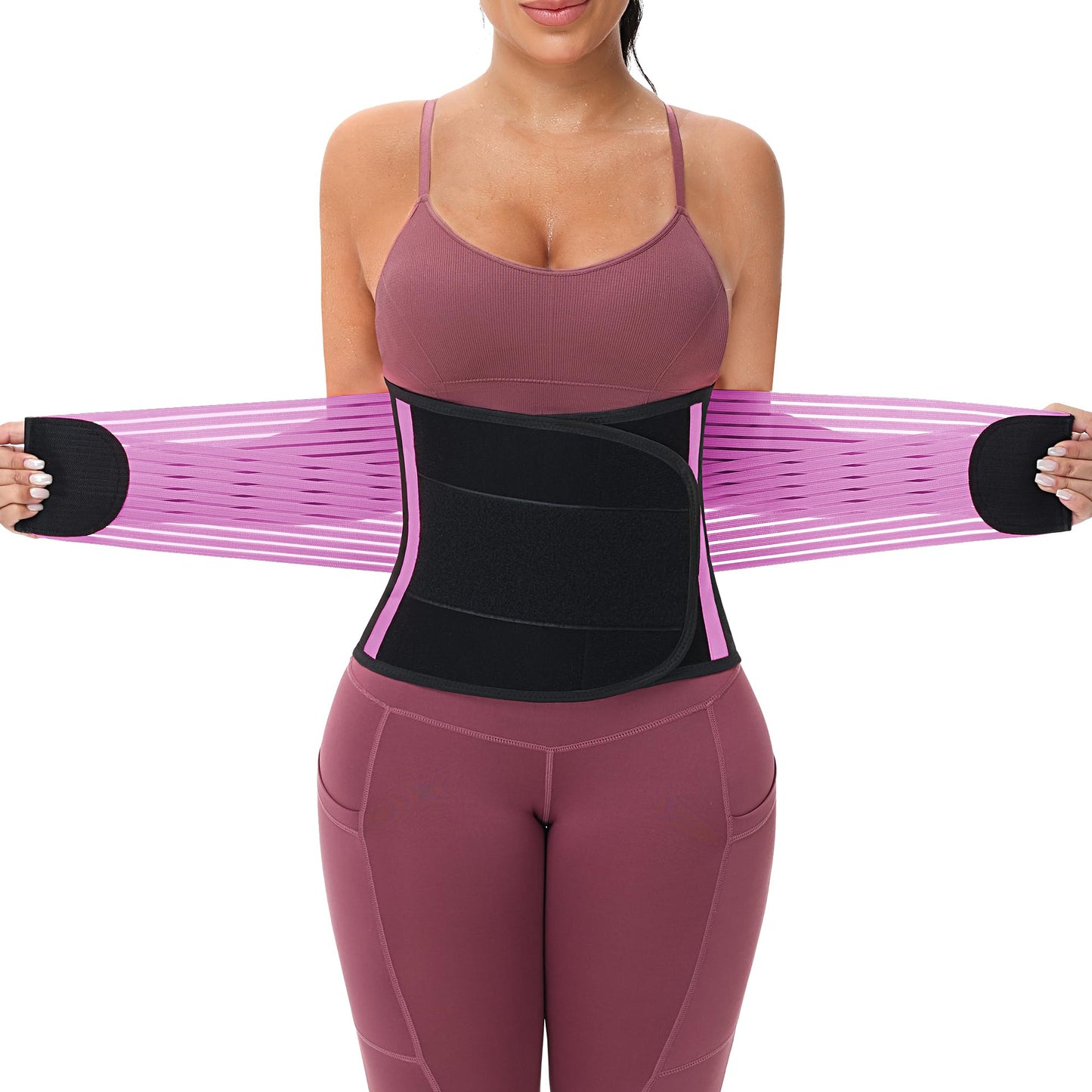 KOOCHY Waist Trainer For Women Men,Waist Trimmer Tummy Control Belt Sweat Band for Weight Loss Workout Fitness Gym (Purple, Large)