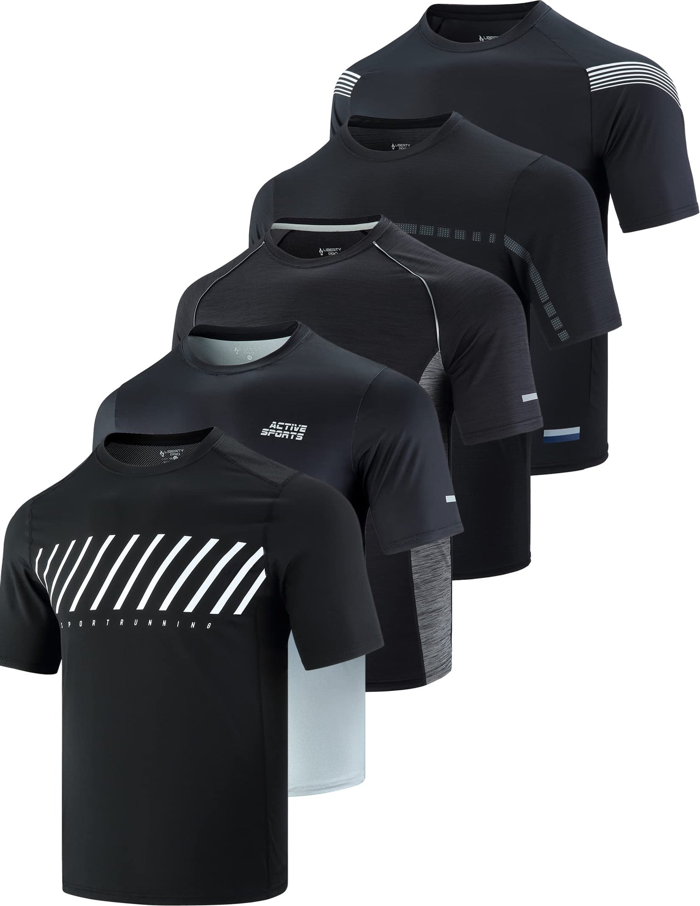 5 Pack Men’s Active Quick Dry Crew Neck T Shirts | Athletic Running Gym Workout Short Sleeve Tee Tops Bulk (Set 5, 5X-Large) Blacks