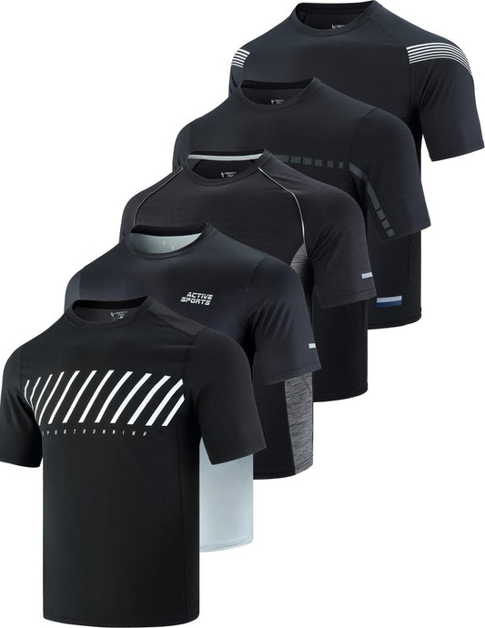 5 Pack Men’s Active Quick Dry Crew Neck T Shirts | Athletic Running Gym Workout Short Sleeve Tee Tops Bulk (Set 5, 5X-Large) Blacks