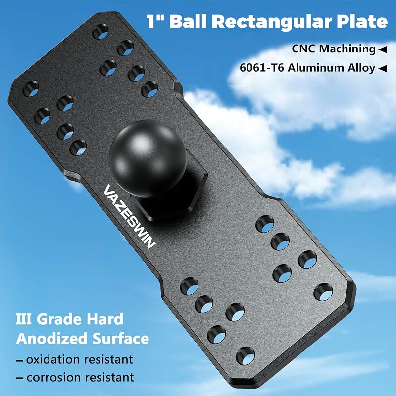 1" Ball Aluminum Alloy Fish Finder Mount, AMPS Rectangular Plate