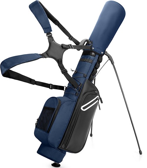 GOBUROS Golf Stand Bag Fit Up to 7 Clubs, Compact Design for Par 3 Courses and Driving Range, Lightweight Pitch and Putt Golf Bag, with Padded Double Strap, Rain Cover, Accessory Pockets, Blue
