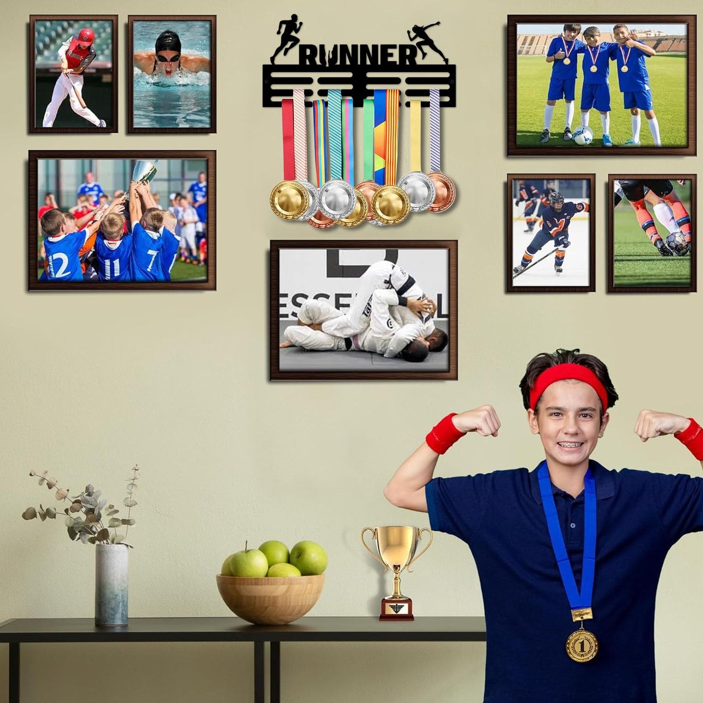 Resama RUNNER Medal Hanger Holder Display Rack for Awards Ribbons Personalized Medal Sports Themed Race Ribbon Holder for Wall-Medal Hanger Display Award Rack-Metal Hanger Display for Men Boy Girl Kid
