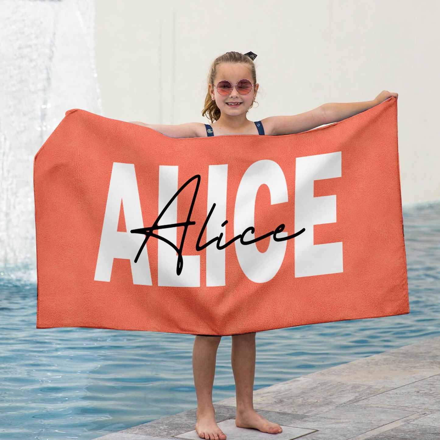 Dreamdecor Kids Personalized Beach Towel with Name, Striped Custom Beach Towels for Swimming Pool Vacation, Microfiber Sand Free Fast Drying Beach Towel - Easter Gift for Adults Women Men Kids