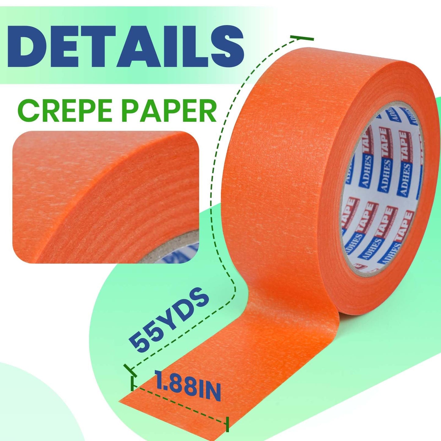 ADHES Orange Masking Tape 1.88 Inch x 55 Yards, 5 Rolls UV Resistant No Residue Multi-Surface Painters Tape, Automotive Masking Tape for Indoor & Outdoor, Arts, Crafts, DIY, Labeling