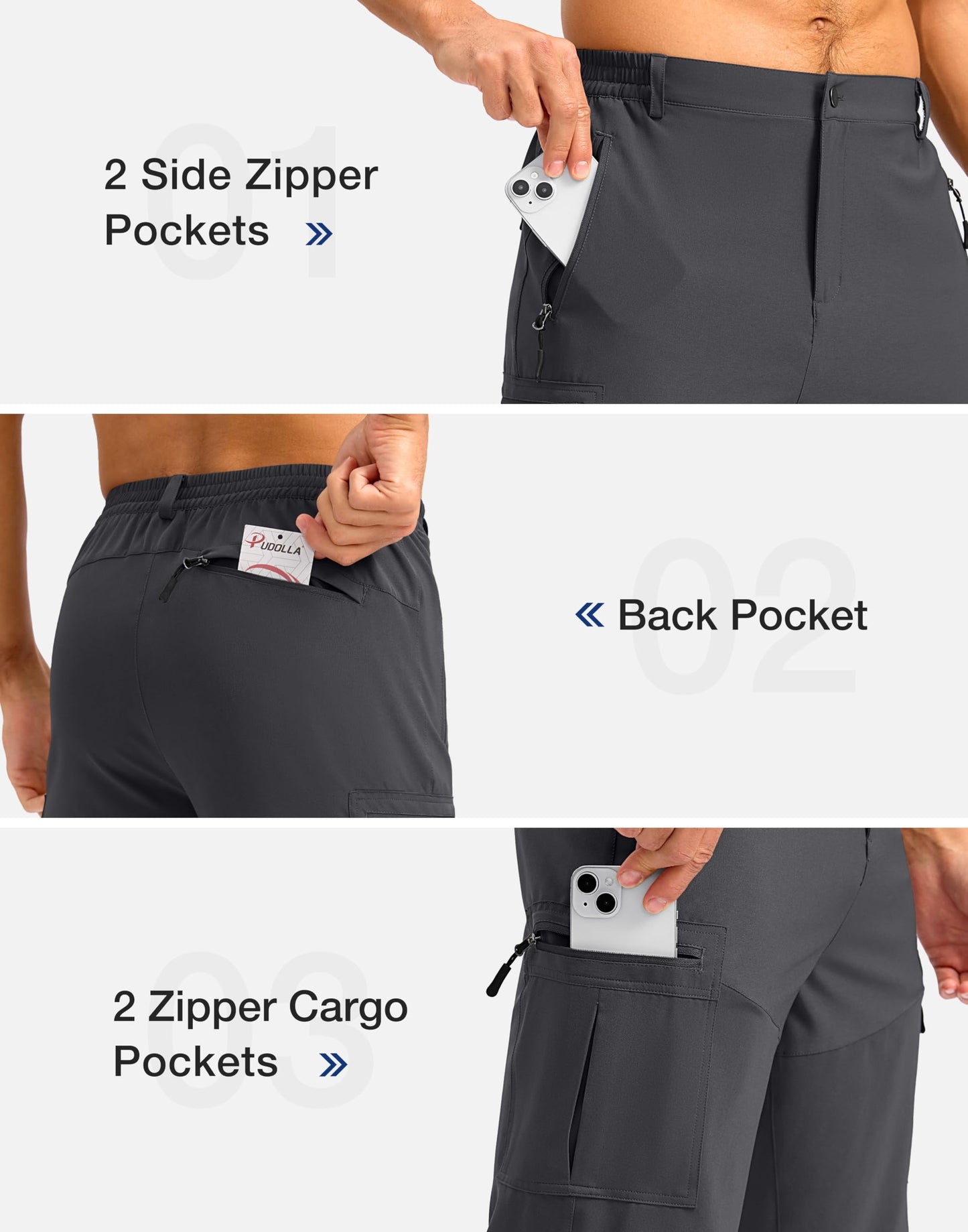 Pudolla Men's Hiking Shorts 11" Lightweight Cargo Work Shorts for Men Summer Travel Golf Casual Outdoor with 5 Pockets(Deep Grey X-Large)