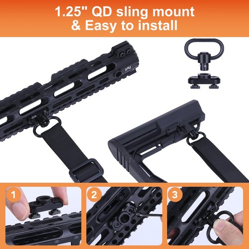TEHOKARM Two Point and Traditional Sling 2 Point Sling Quick Adjust with QD Sling Swivel for Hunting Black