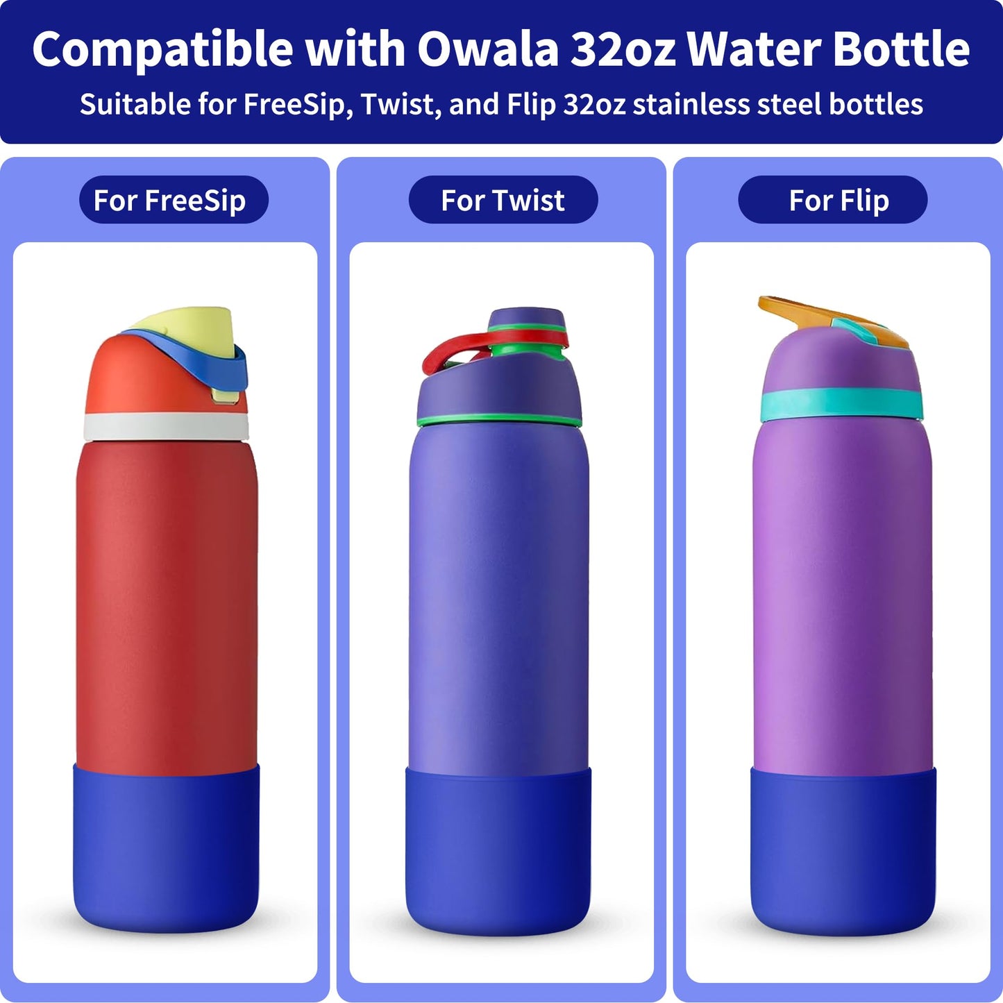 Diumepo Silicone Water Bottle Boot for Owala 40 oz, Anti-Slip Protective Sleeve for Owala Twist & FreeSip & Flip Stainless Steel Water Bottle, Boot Bottom Base for Owala (Navy)