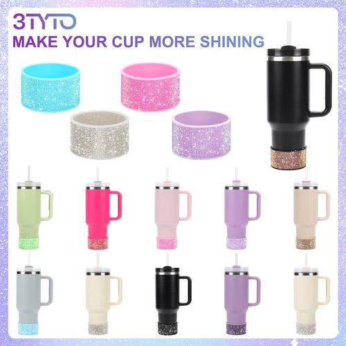 Rhinestone Silicone Boot for 40 oz Stanley Quencher, Anti-Slip Silicone Protector for 20/30 oz IceFlow Flip Tumblers, Cup Accessories for 2.85-2.95 inch Trapezoidal Cylinder Base Water Bottles Bottom