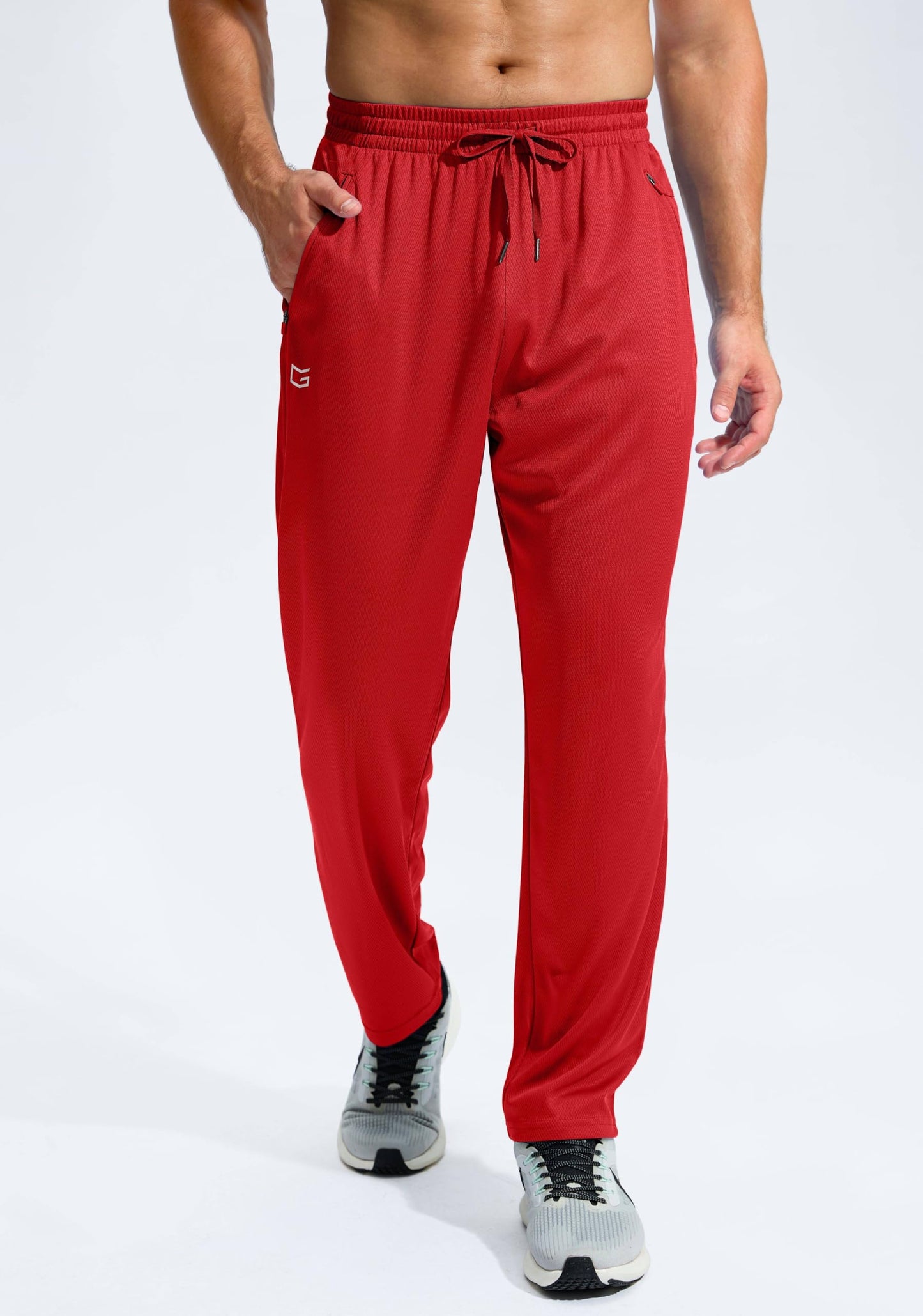 G Gradual Men's Sweatpants with Zipper Pockets Lightweight Mesh Athletic Pants for Men Open Bottom Workout Gym Running Red