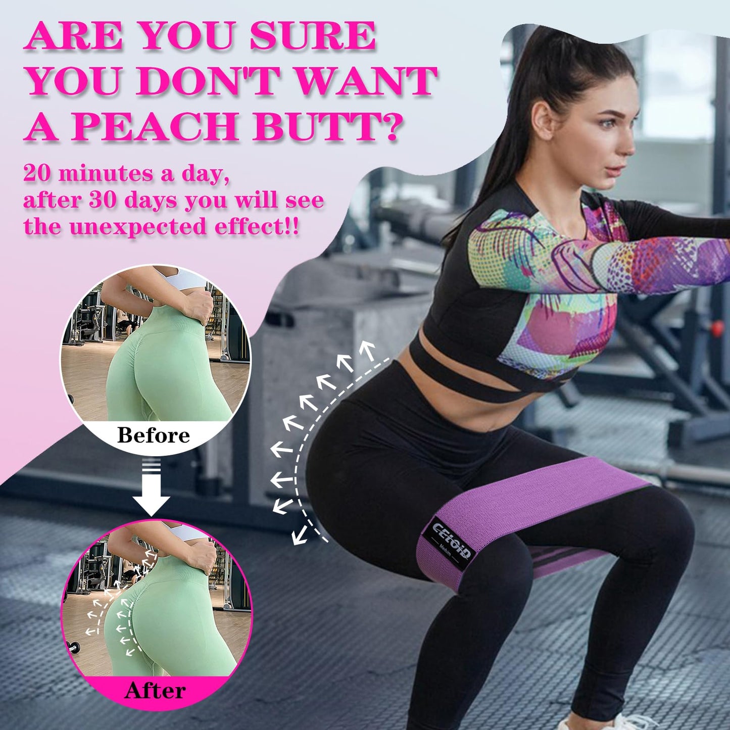 CELOID Resistance Bands Set,Exercise Bands with Non-Slip Design for Hips & Glutes,3 Levels Workout Bands for Women and Men,Booty Bands for Home Fitness,Yoga,Pilates,Purple Set