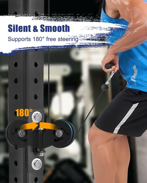 JUFZQO Upgrade Cable Pulley System Fits 1" with Extended Slot Design, Heavy-Duty Gym Pulley Blocks for Squat Racks, 180° Rack Mounted Swivel Pulley for Home Gyms