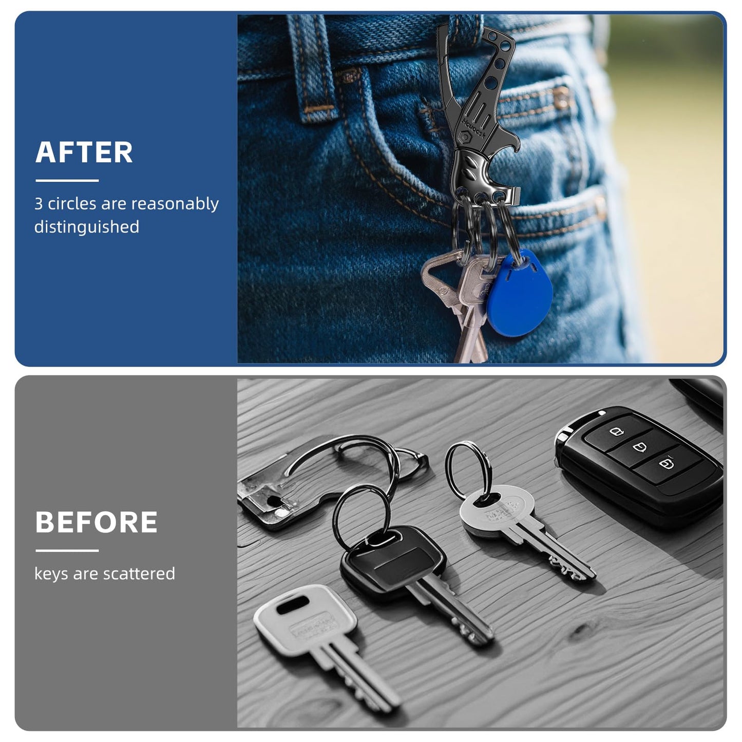 Hcuocsk Heavy Duty Key chain, Carabiner Clip Keychain with Bottle Opener, 3 Key Rings for Car Keys, Metal Secure Snap Lock, Family Present for Men and Women(Black,1-Pack)