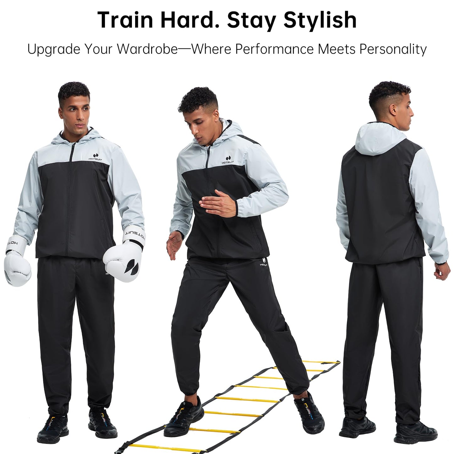 HOTSUIT Sauna Suit for Men Weight Loss Sweat Suits Gym Workout Exercise Sauna Jacket Pant Full Body, White, XL