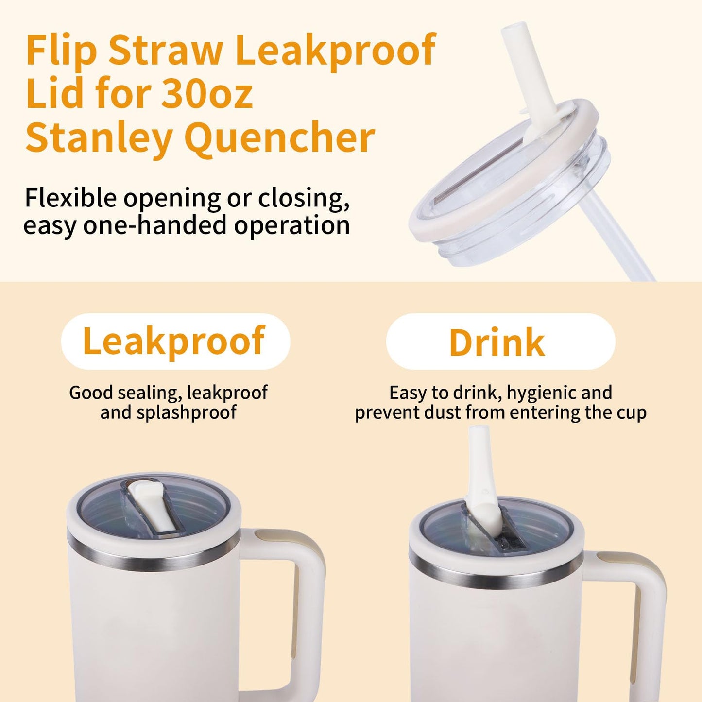 2 Pack 30 oz Flip Straw Leak Proof Lid for Stanley Quencher H2.0, Spill Proof Tumbler Lid Replacement, BPA Free Reusable No Spill Straw Lid for Stanley Accessories