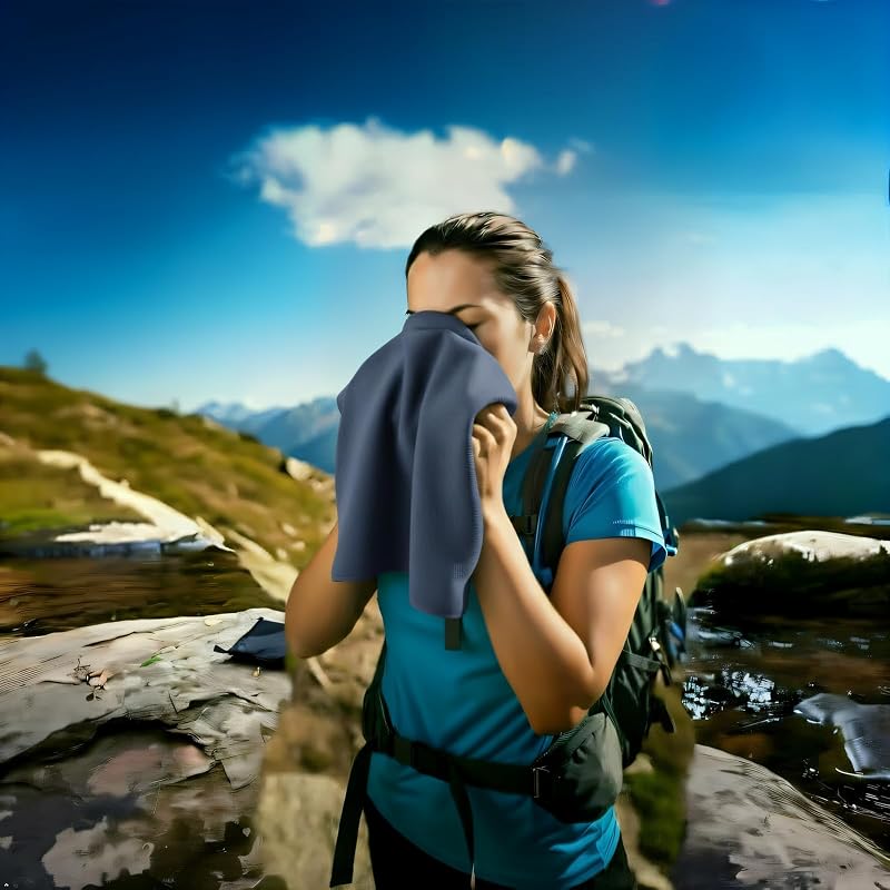 Navy Blue 2 Pack Small Microfiber Camping Towels - Quick Dry, Lightweight & Fast Absorbent