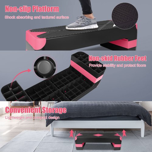 HaoKang Adjustabl Aerobic Stepper Fitness Step Platform Health Workout for Sports Training Black-Red