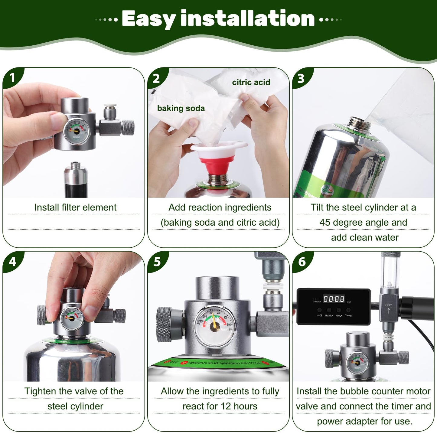 Upgraded 2L/5L Aquarium CO2 Generator System with Timer-Enabled Motor Valve, Upgrade CO2 System Kit with Quick-Release Structure for Aquarium Plants Tanks (2L)