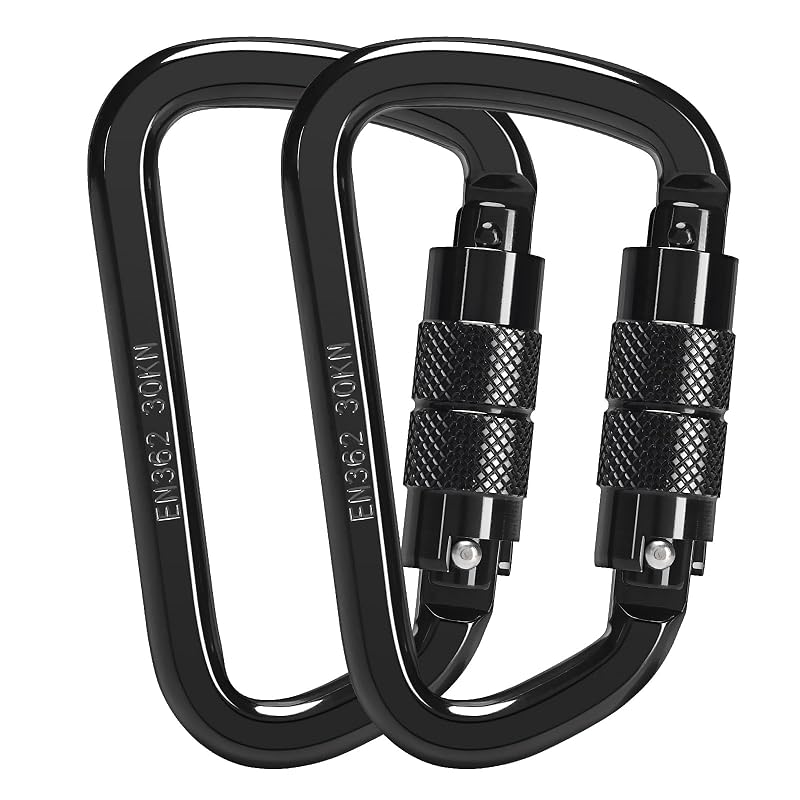 30KN Auto Locking Carabiner Clip Twist Lock Heavy Duty D-Shaped (2 Pack) Large Variation