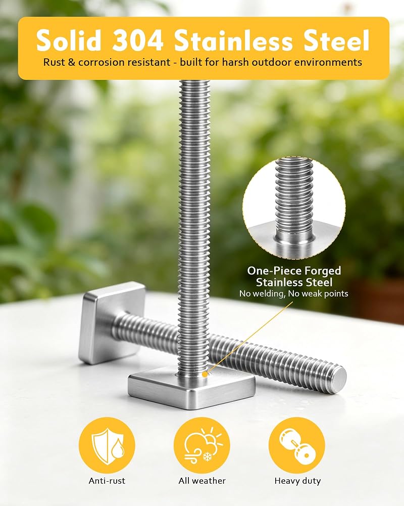 M6x65mm T-Slot Bolts for Roof Rack Cross Bars – 8 Pack (4mm Thick, 304 Stainless) - Suitable for Bike/Ski/Kayak Racks
