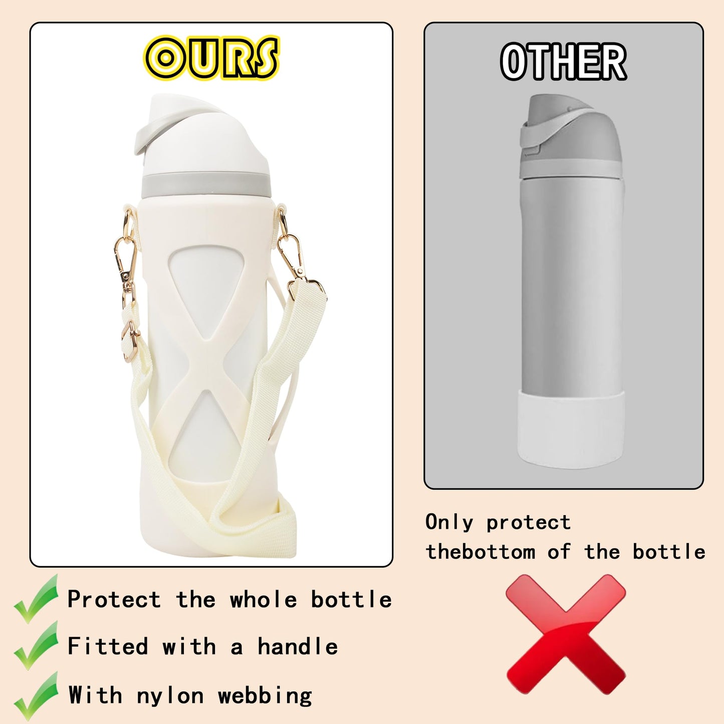 Silicone Boot with Handle for Owala Freesip Water Bottle 24 Oz, Water Bottle Carrier Grip Accessories for Running Bike, Gym Or Jogging