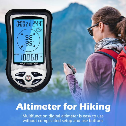 KooingTech Multifunction Digital Altimeter, Barometer, Digital Compass, Hiking Thermometer 8 in 1, Handheld Altimeter for Hiking Mountaineering -2300 to 29500FT 1100MBAR