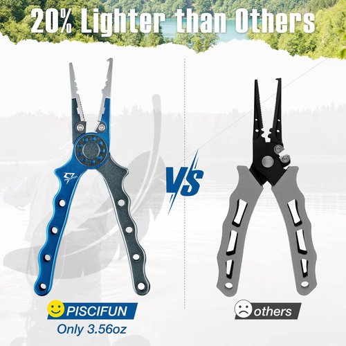 Piscifun Fishing Pliers - Saltwater & Fly Fishing with Hook Remover, Braid Cutters, Sheath & Lanyard - Blue