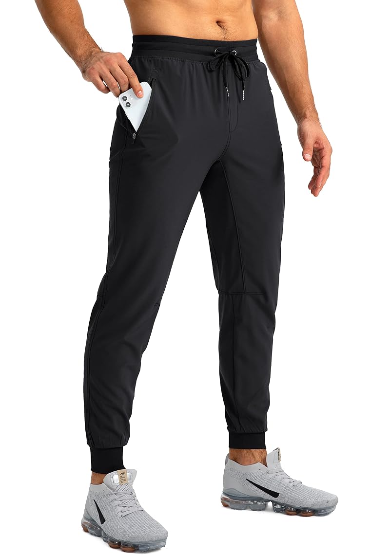 Pudolla Men’s Lightweight Jogger Pants - Black, Medium, Zipper Pockets