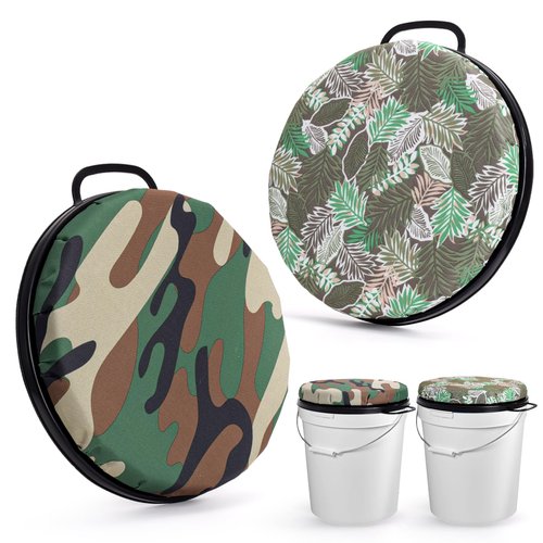 Mezchi 5 Gallon Bucket Seat 2 Pack, 360° Swivel Hunting Seat with Foam Cushion & Waterproof Lid, Portable Fishing, Camping Chair with Handle (2 Colors)