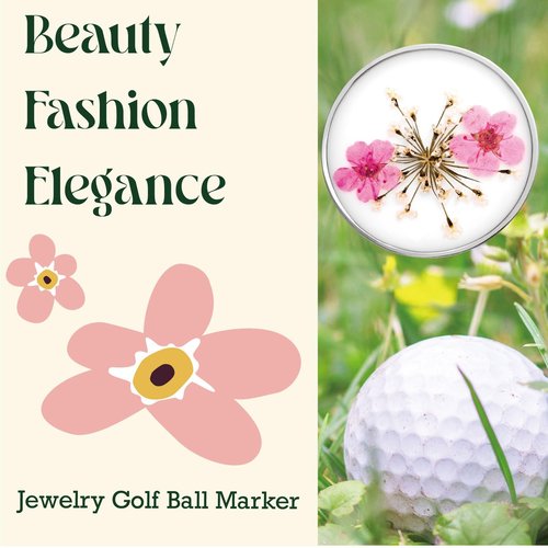 E TRUEE Golf Ball Marker hat Clip with Ball Marker, Handmade Pressed Flower Golf Marker, Golf Gifts, Golf Accessories for Women