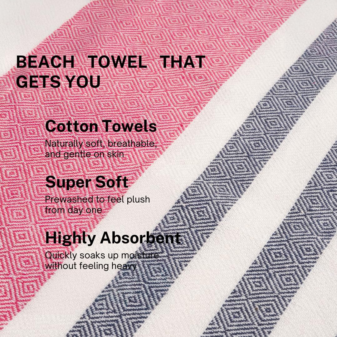 9Threads Cotton Turkish Beach Towel with Towels Oversized 36"x72" Pool Absorbent Extra Large Quick Dry Sand Travel Towel (Rosé & Riviera, 4 Pack)