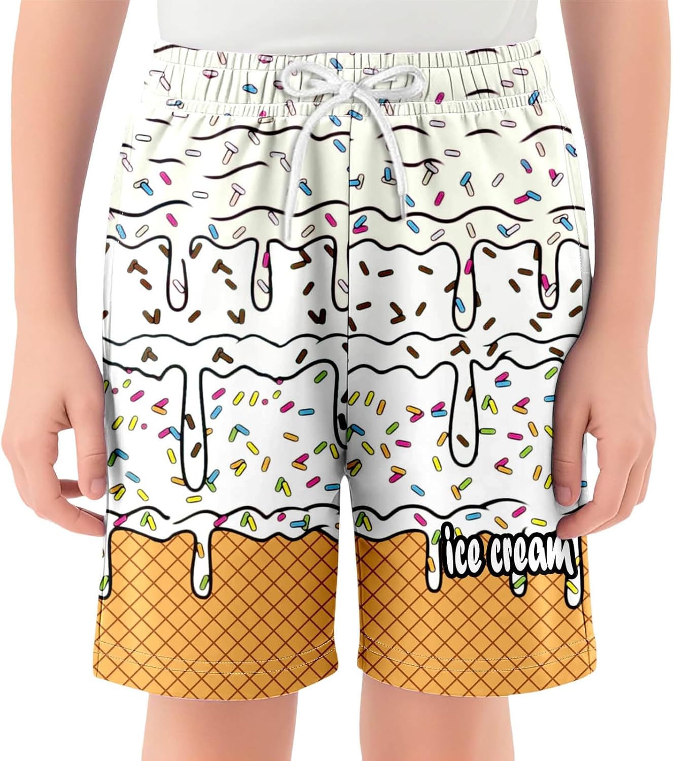 Ice Cream Boy Baseball Shorts Waffle Or Cone Preppy Shorts,Kids Youth Ice Cream Drip Track Short Pants