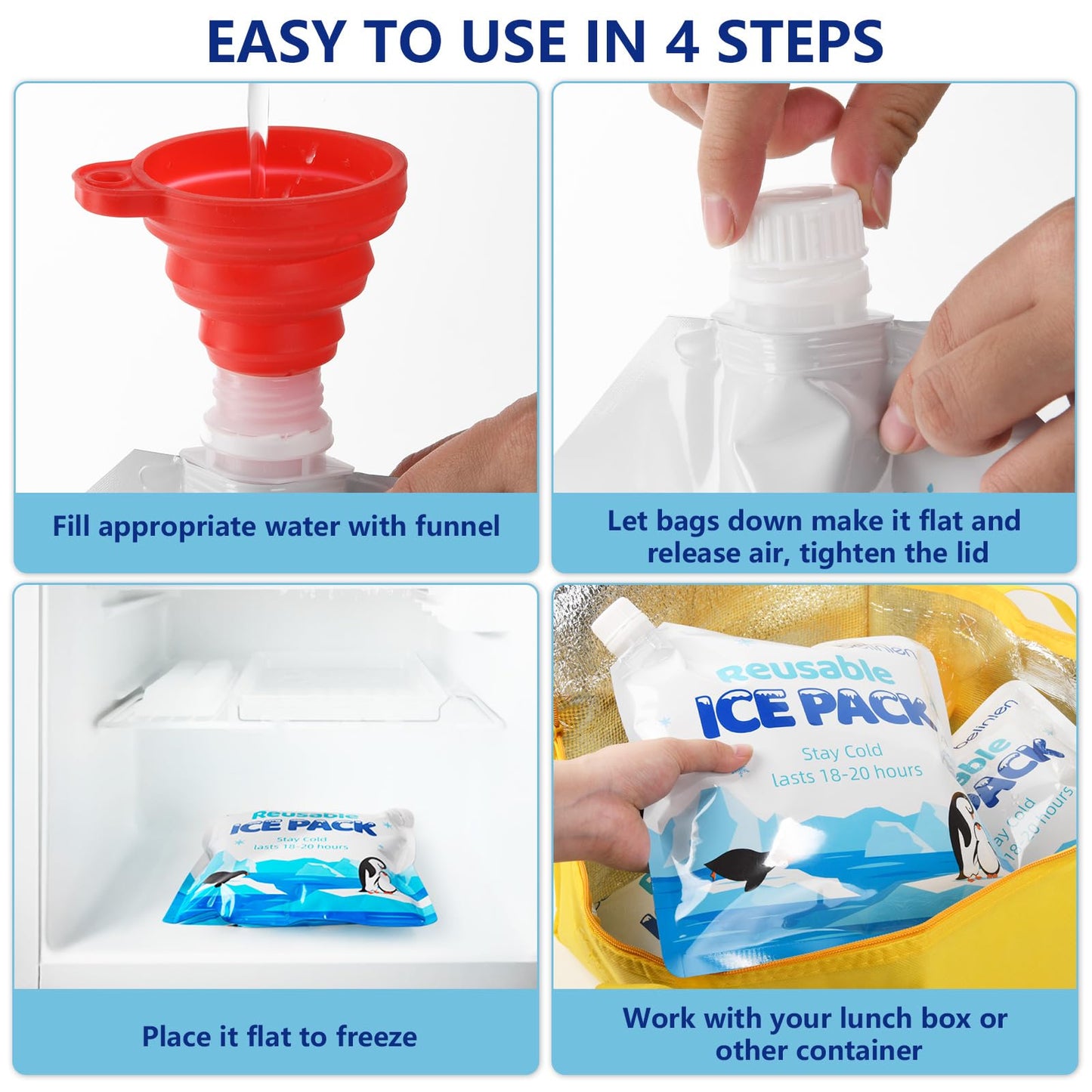 Belinlen 12 Pack 10x10 Inch Reusable Ice Packs for Cooler, Long Lasting Freezer Packs, Food Safe Flat Ice Packs for Cooler Bag, Lunch Box, Camping, Fishing, Beach, Picnic