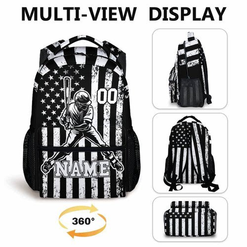 Homexzdiy Kids Backpack for Boys, Custom Baseball School Backpacks for Sports Lovers, Personalized with Name 17'' Lightweight Baseball Bookbag for Elementary Middle School, Back to School Gifts