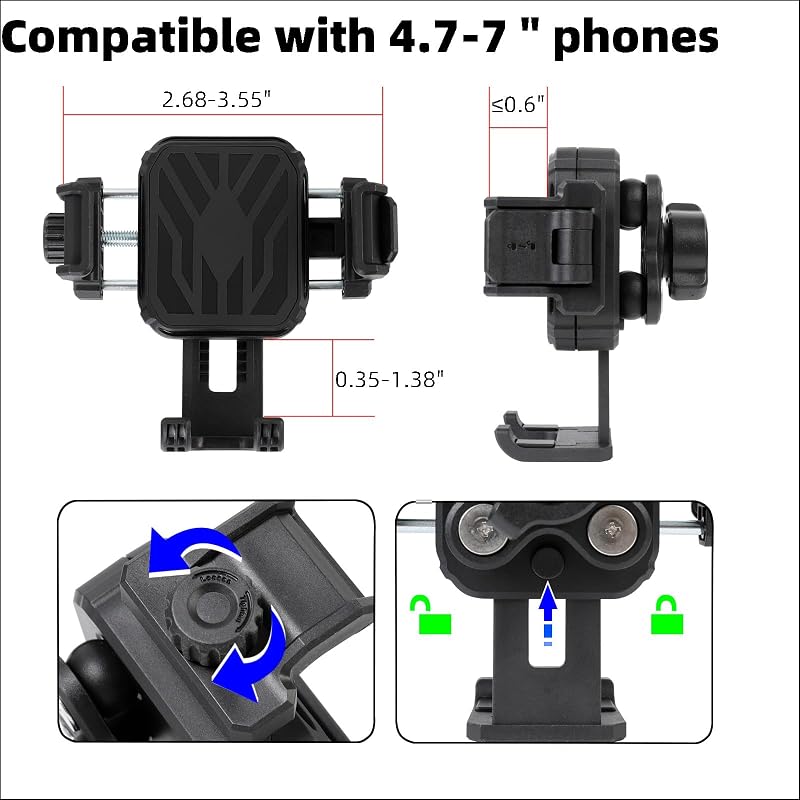Kayak Phone Holder with Vibration Dampener & 11.5"-17" Aluminum Telescopic Arm, 1" Track Ball Base, 360° Rotation, Camera-Friendly