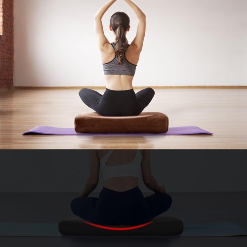 HOMBYS Shredded Foam Yoga Bolster Pillow for Restorative Yoga & Meditation, Versatile Rectangular Yoga Support Pillow Premium Meditation Cushion with Washable Velvet Cover& Carry Handle (Coffee Color)