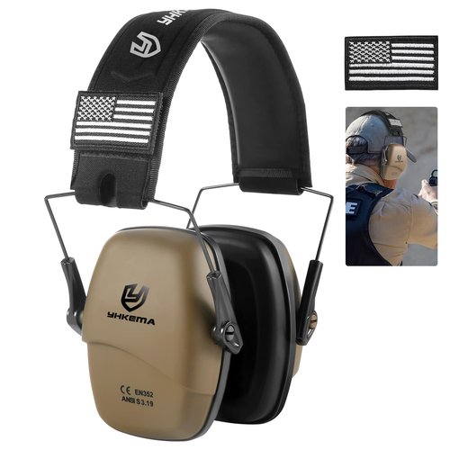 YHKEMA Tactical Ear Protection Safety Earmuffs for Shooting, NRR 25dB Passive Noise Reduction Earcups, Compact and Lightweight Foldable Ear Protectors (Brown)