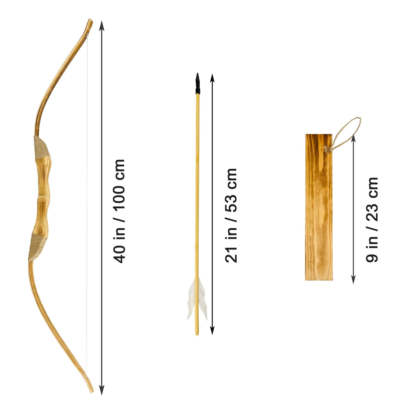 Basbon Youth Wooden Bow and Arrow Set, 40 Inch Handmade Wooden Bow and Arrow Cosplay Costume Prop Archery Set Games Toys, 1 Bows 1 Quivers and 3 Feather Arrows, Gifts for Kids Youth Boys and Girl