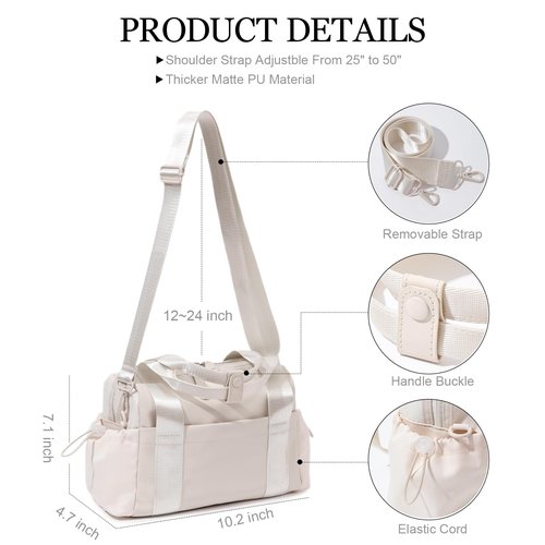 Bucosd Small Gym Bag for Women, Mini Crossbody Gym Duffle Bag with Wet Compartment, Carry on Gym Tote Bag for Workout Dance Sport Travel (Mini-Beige)