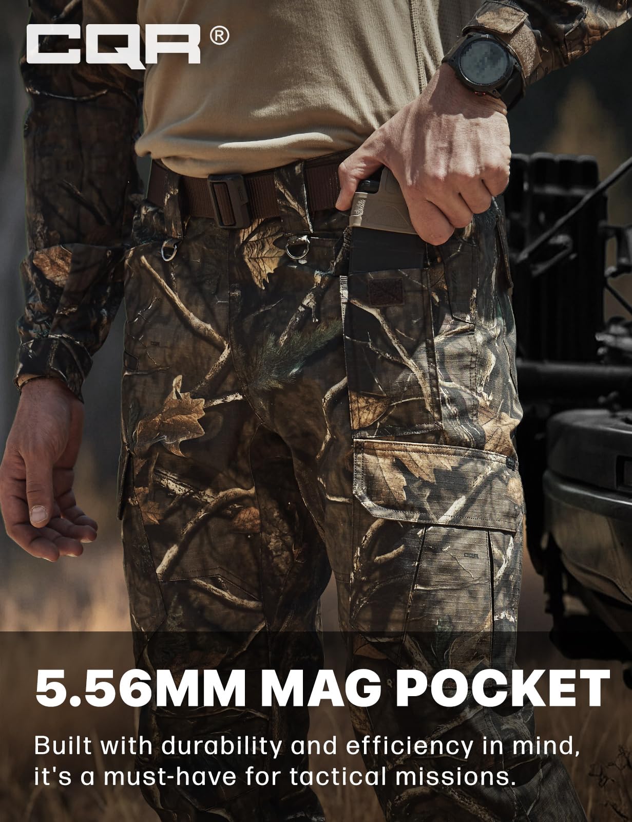 CQR Men's Tactical Pants, Water Resistant Ripstop Cargo Pants, Lightweight EDC Work Hiking Pants, Outdoor Apparel, Duratex Mag Pocket Print Hunting Camo, 38W x 30L