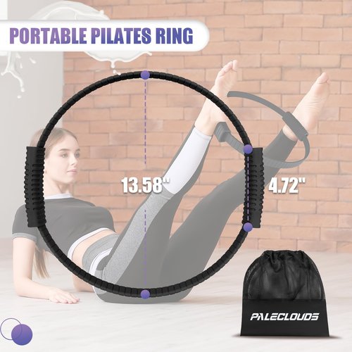 Paleclouds Pilates Ring, 13.5" Silicone Magic Circle with Training Poster & Portable Bag, Pilates Ring Circle for Inner Thigh Workout, Yoga, Lose Weight & Physical Therapy for Women - Black