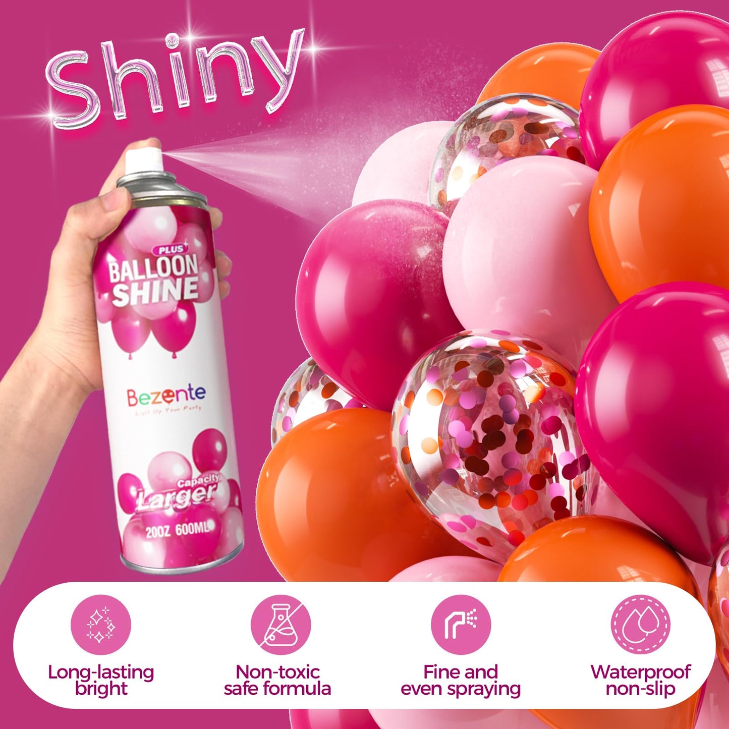 Bezente Balloon Shine Spray - 20 oz High Shine Balloon Spray, Waterproof, Long-Lasting Antioxidant, Odorless, Instant Shiny Effect for Party Balloons Decorations