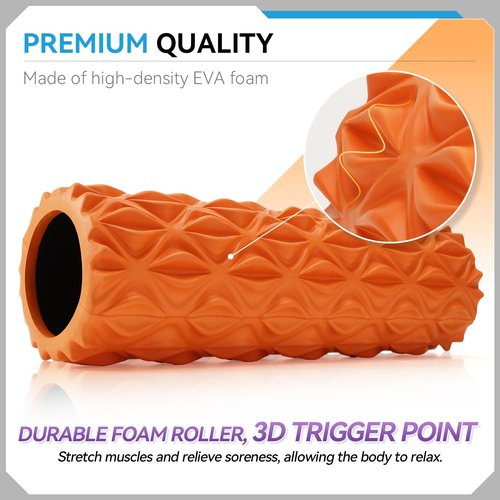 Zmarthumb Foam Roller - 15 inch Deep Tissue Massager for Muscle Massage, Myofascial Trigger Point Release, Exercise, Yoga, Pilates & Stretching(Orange)