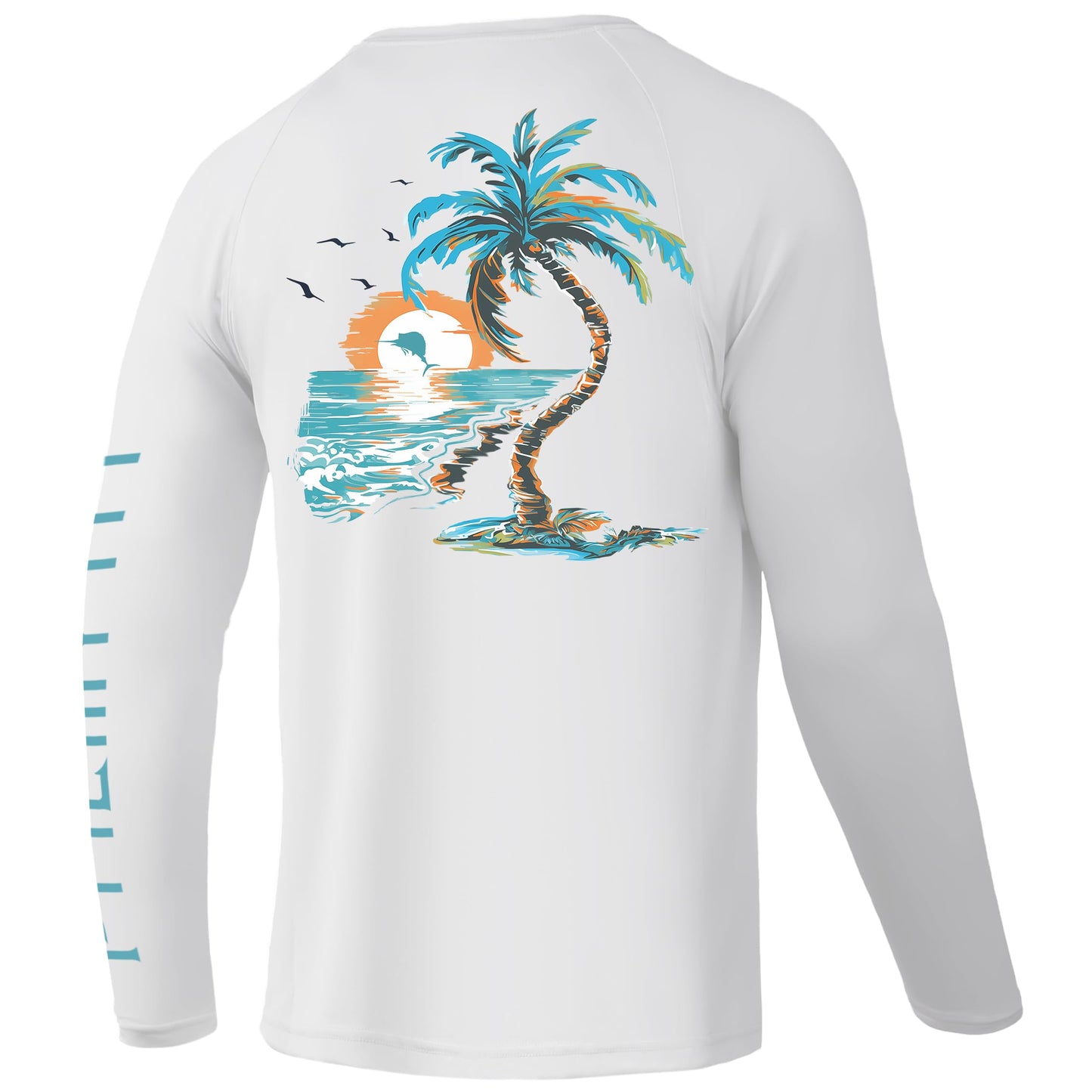 Palmyth Fishing Shirts for Men Long Sleeve UPF 50+ T Shirt Sun Protection Tee (White/Palm Eden, L)
