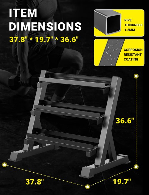 YOLEO Dumbbell Rack - 3 Tier & 5 Tier Compact Weight Rack for Dumbbell, Kettlebell, Barbell, Heavy Duty Weight Storage Organizer, Space-Saving Dumbbell Storage Stand Holder for Home Gym - 1100LBS Capacity (Rack Only) (Classic 3-Tier)