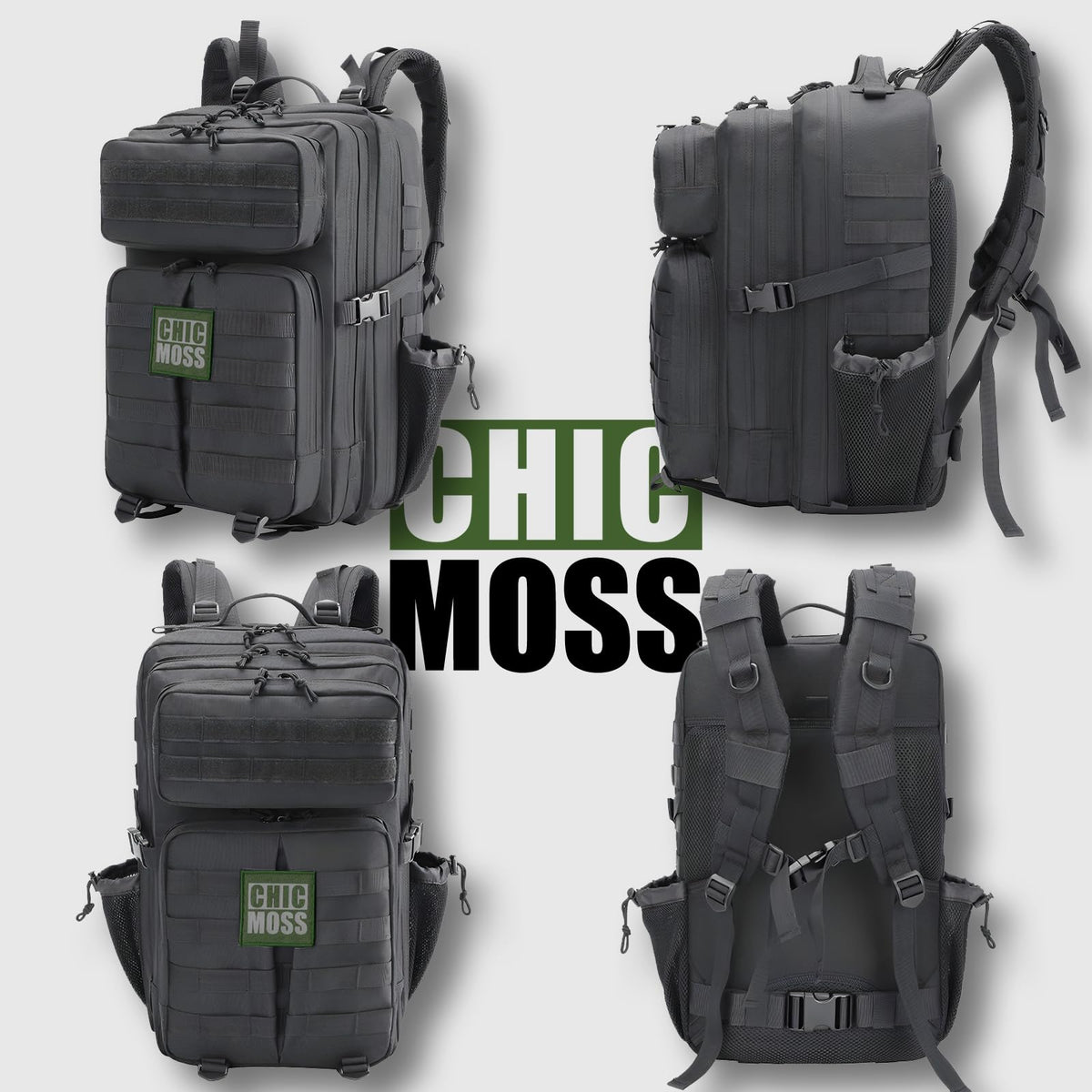 CHICMOSS 45L Military Tactical Backpack - Waterproof Large Army 3 Day Assault Pack Molle Bug Out Bag with Bottle Holder for Men and Women - Rucksack for Hiking, Camping, Travel(Black)