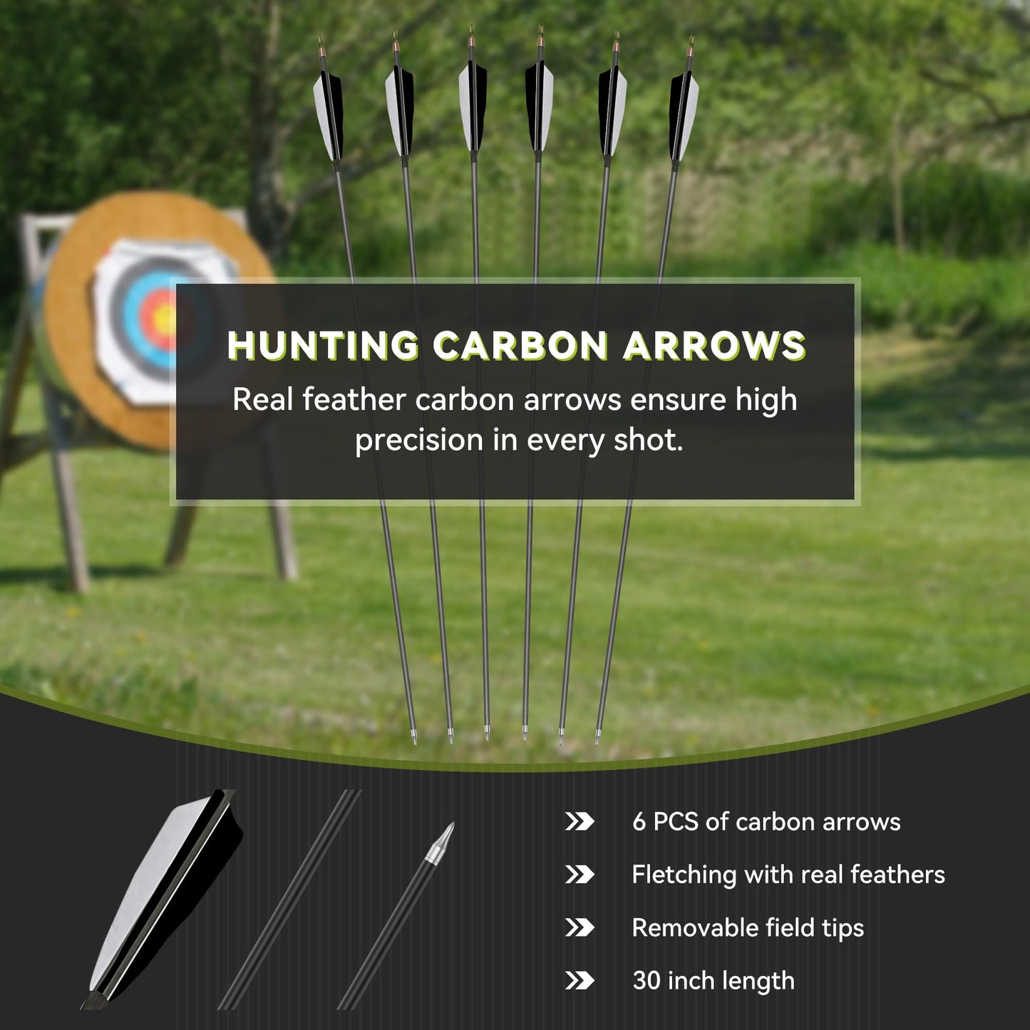 Black Hunter Recurve Bow and Arrow Set, GLURAK 60'' Wooden Takedown Recurve Bows Package, Archery Bow Kit for Target Practice and Hunting, Right Hand, 30LB