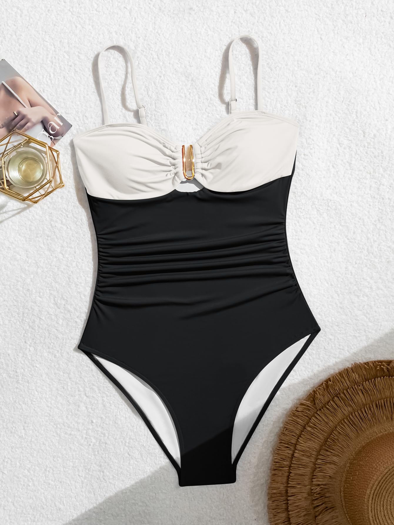 Eomenie One Piece Swimsuit for Women Tummy Control Ruched Bathing Suit U Wire Cutout Swim Suits
