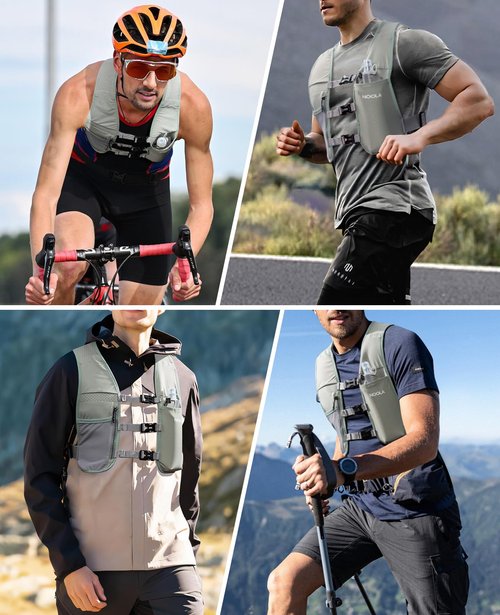 NOOLA Running Vest for Men Women, Adjustable Running Hydration Vest with 500ml Soft Flask, Lightweight Water Backpack with Phone Holder for Hiking Cycling Marathon Trail Race, Green