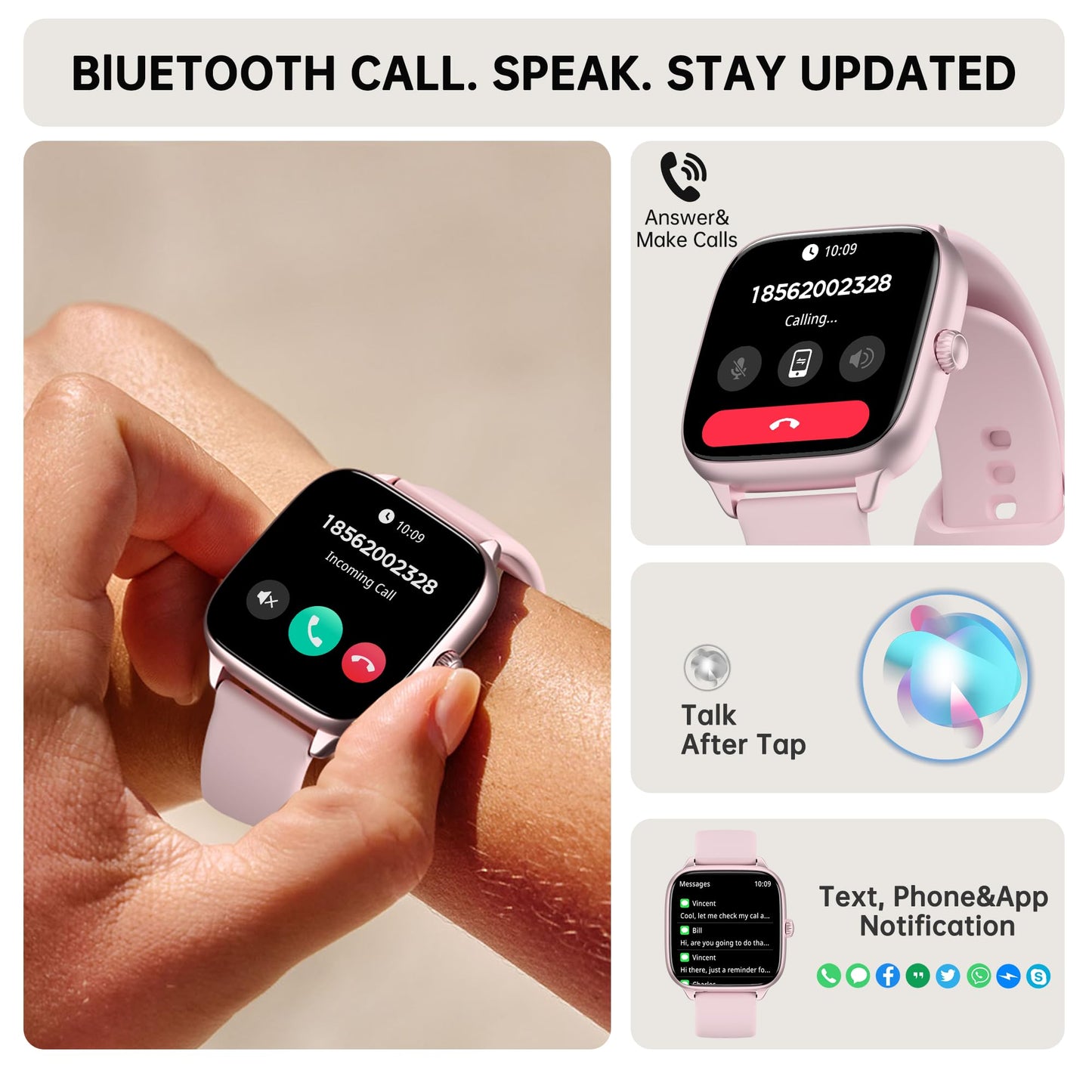 JYUAJOI Health Fitness Tracker (Answer/Make Calls), Smart Watch with 24/7 Heart Rate Monitor, Activity Tracker with Blood Pressure, Blood Oxygen, 120+ Sport Modes Sleep Tracker for Women Men (Black)